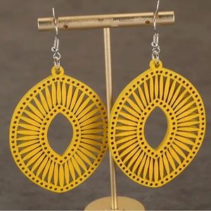 Wooden Hollow Dangle Bohemian  Geometry Earrings Yellow Mustard